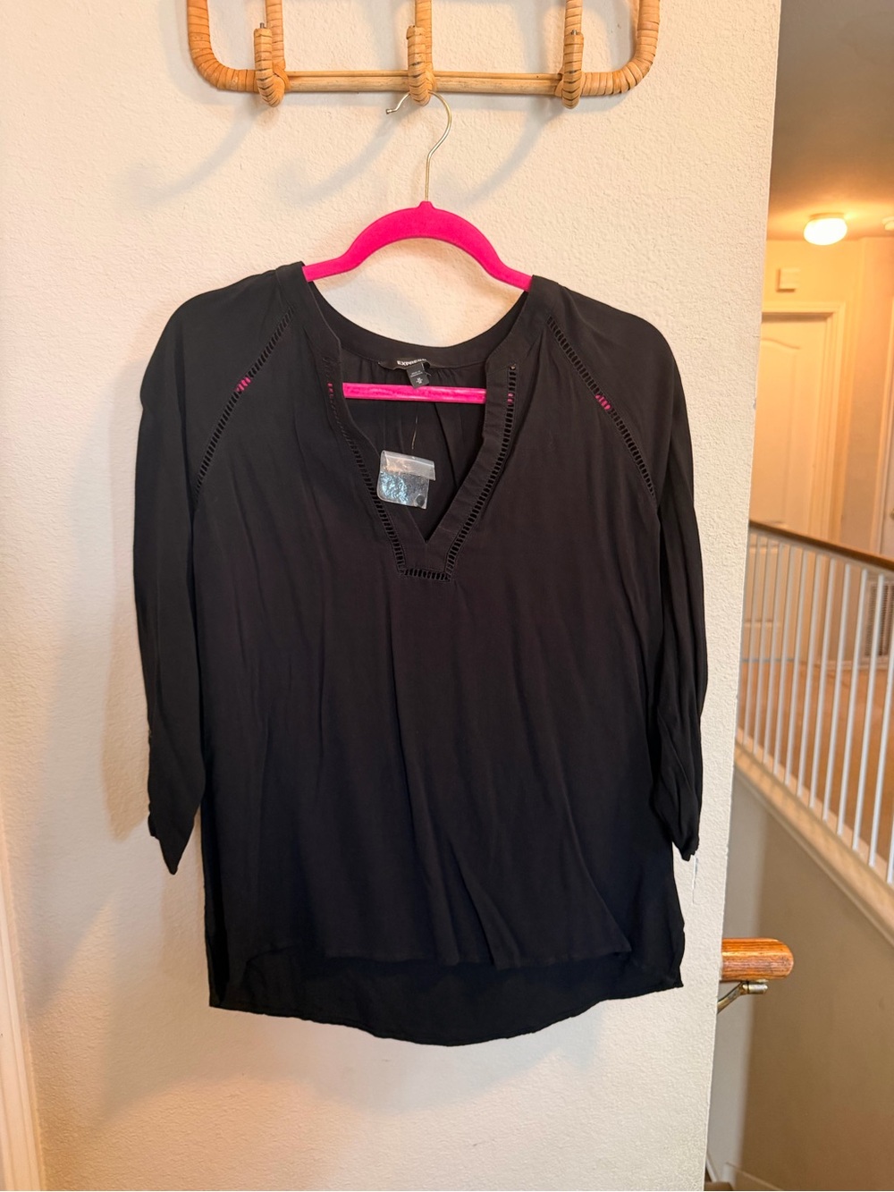Express Black V-Neck Keyhole Detail Blouse